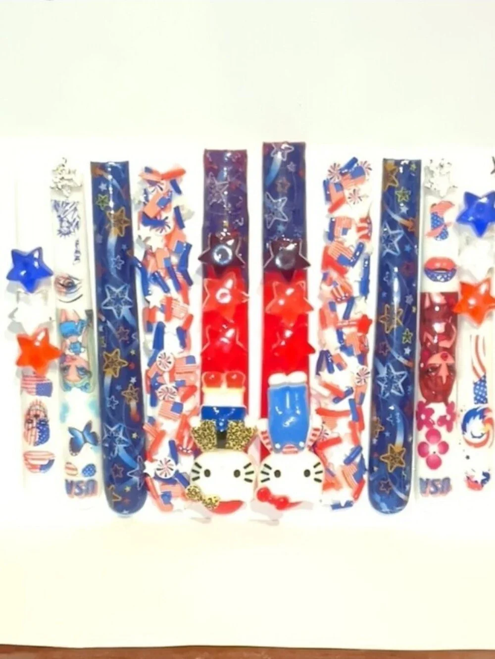 Hand CRAFTED 6XL Patriotic Red, White & Blue Press-On Nails - Star & Flag